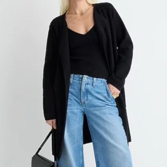 J. Crew Juliette Collarless Sweater Blazer Black Open Front Long Size XXS - Picture 1 of 10